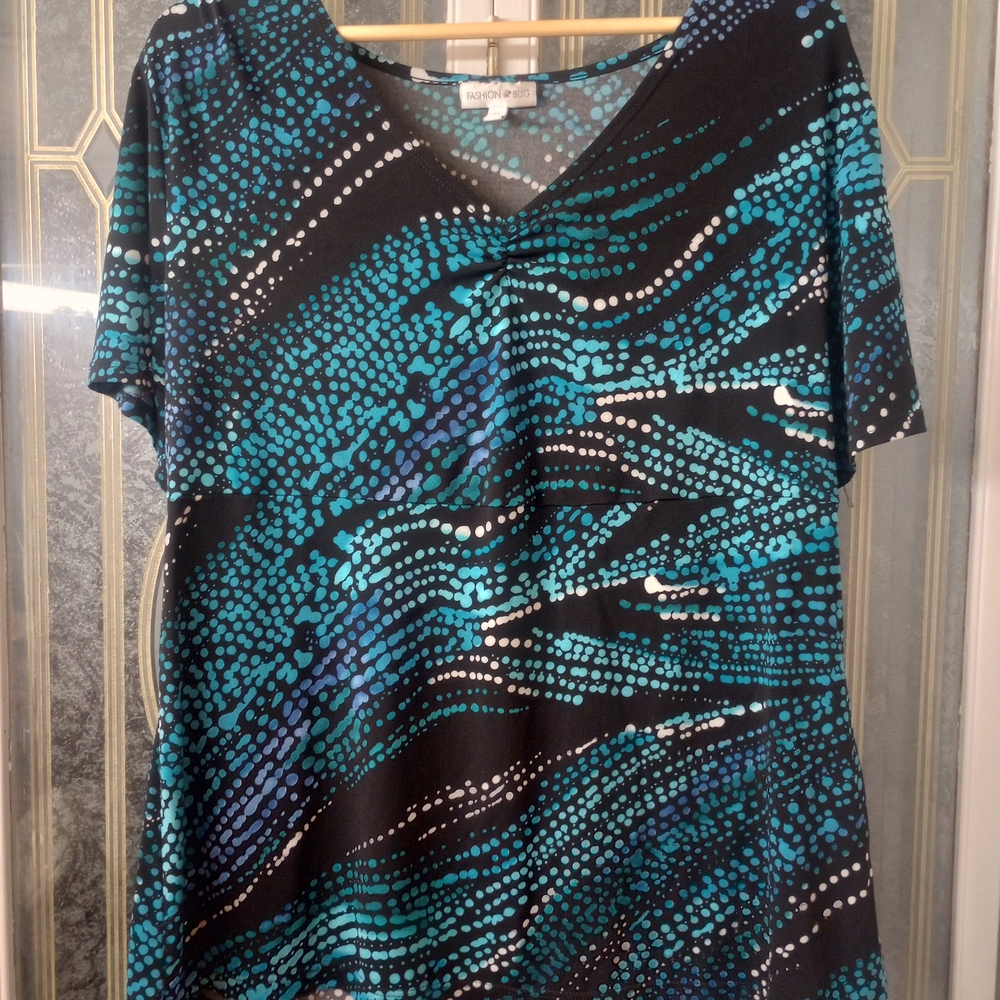 Fashion Bug Black and Blue Patterned Blouse